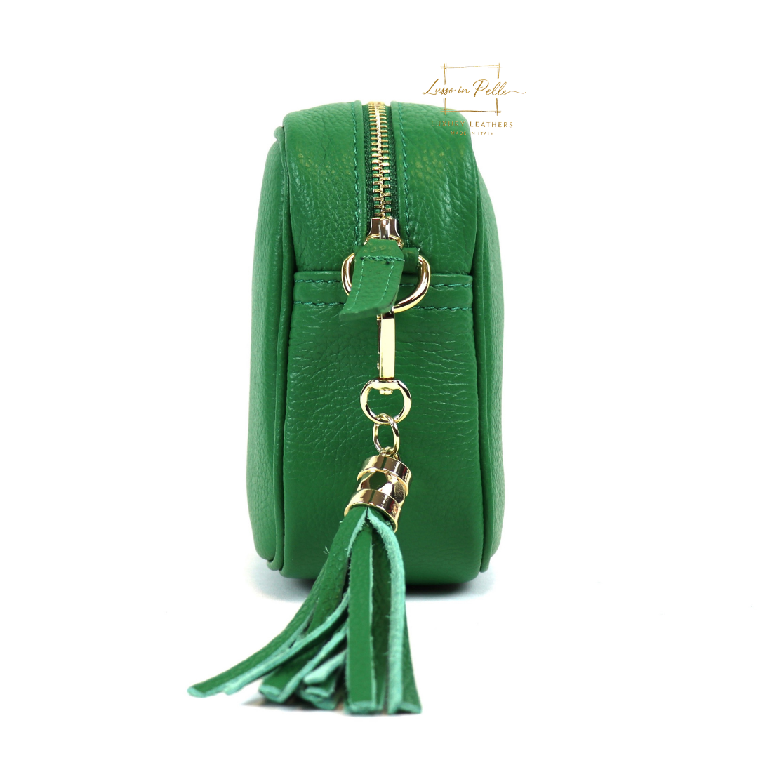 Sierra Genuine Italian Pebbled Leather Box Handbag - Lussoinpelle emerald green Crossbody bags