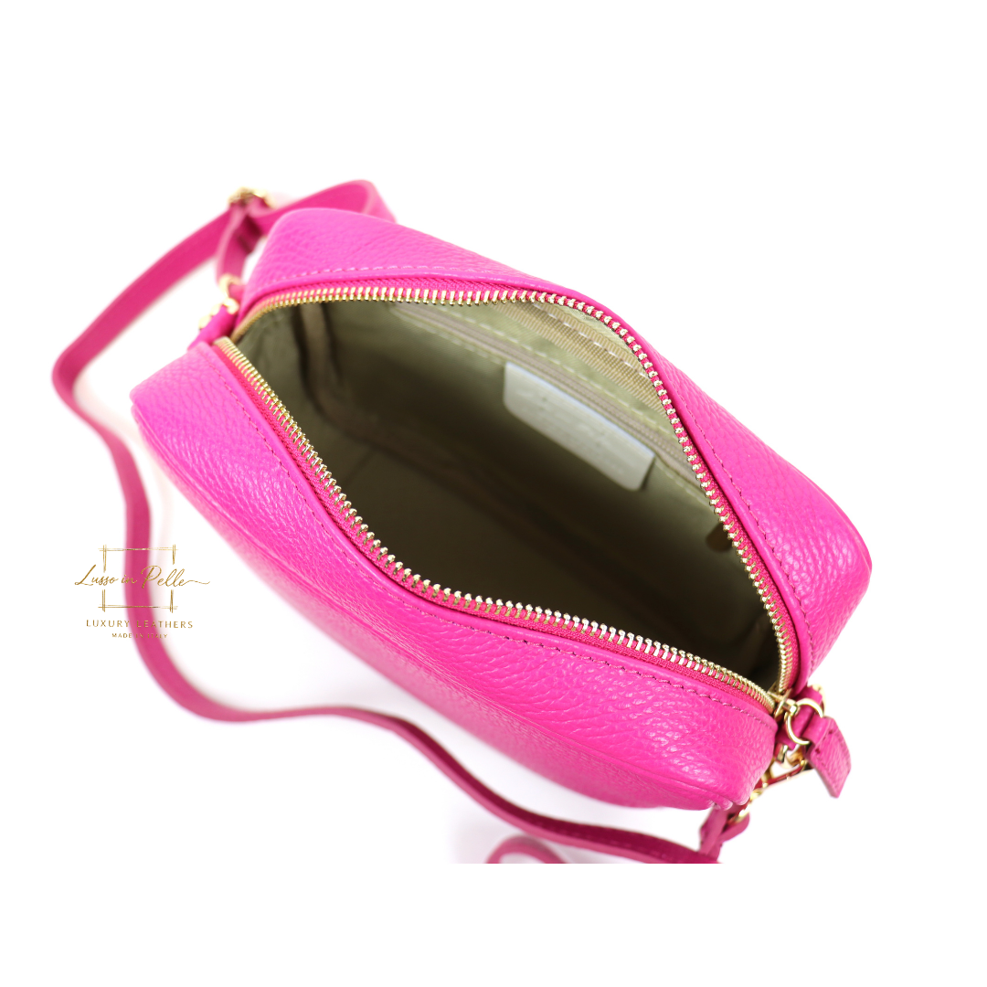Sierra Genuine Italian Pebbled Leather Box Handbag - Lussoinpelle fuchsia Crossbody bags