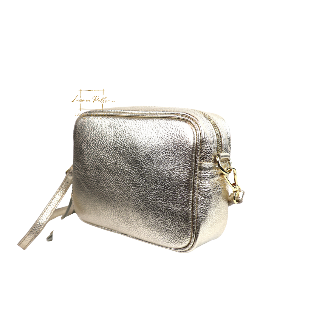 Sierra Genuine Italian Pebbled Leather Box Handbag - Lussoinpelle gold Crossbody bags