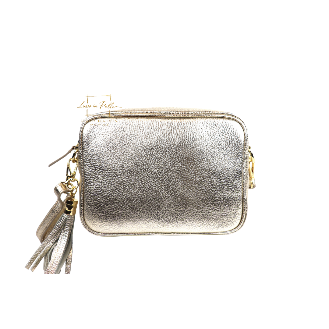 Sierra Genuine Italian Pebbled Leather Box Handbag - Lussoinpelle gold Crossbody bags