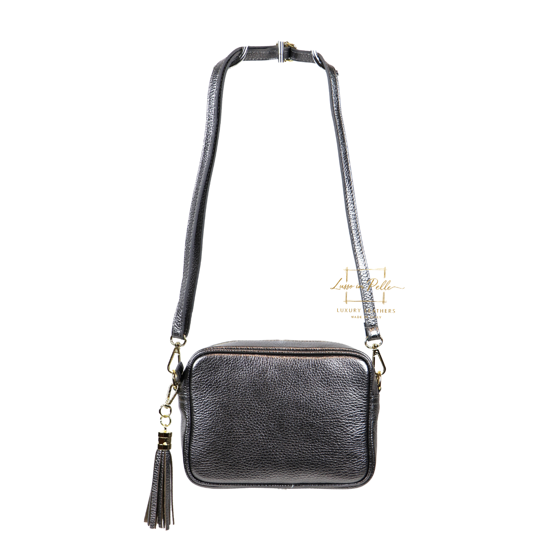 Sierra Genuine Italian Pebbled Leather Box Handbag - Lussoinpelle irongray Crossbody bags
