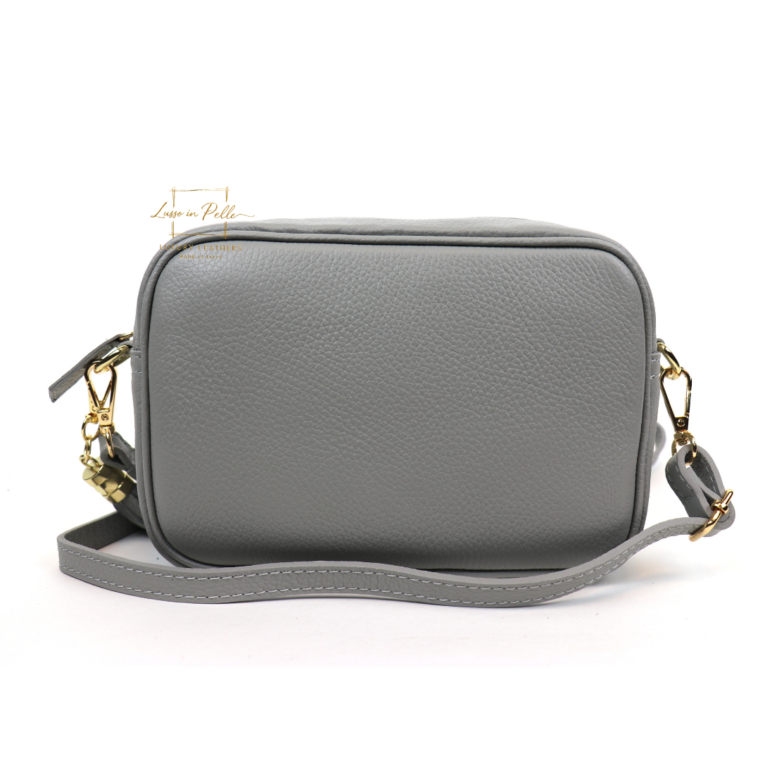 Sierra Genuine Italian Pebbled Leather Box Handbag - Lussoinpelle light gray Crossbody bags