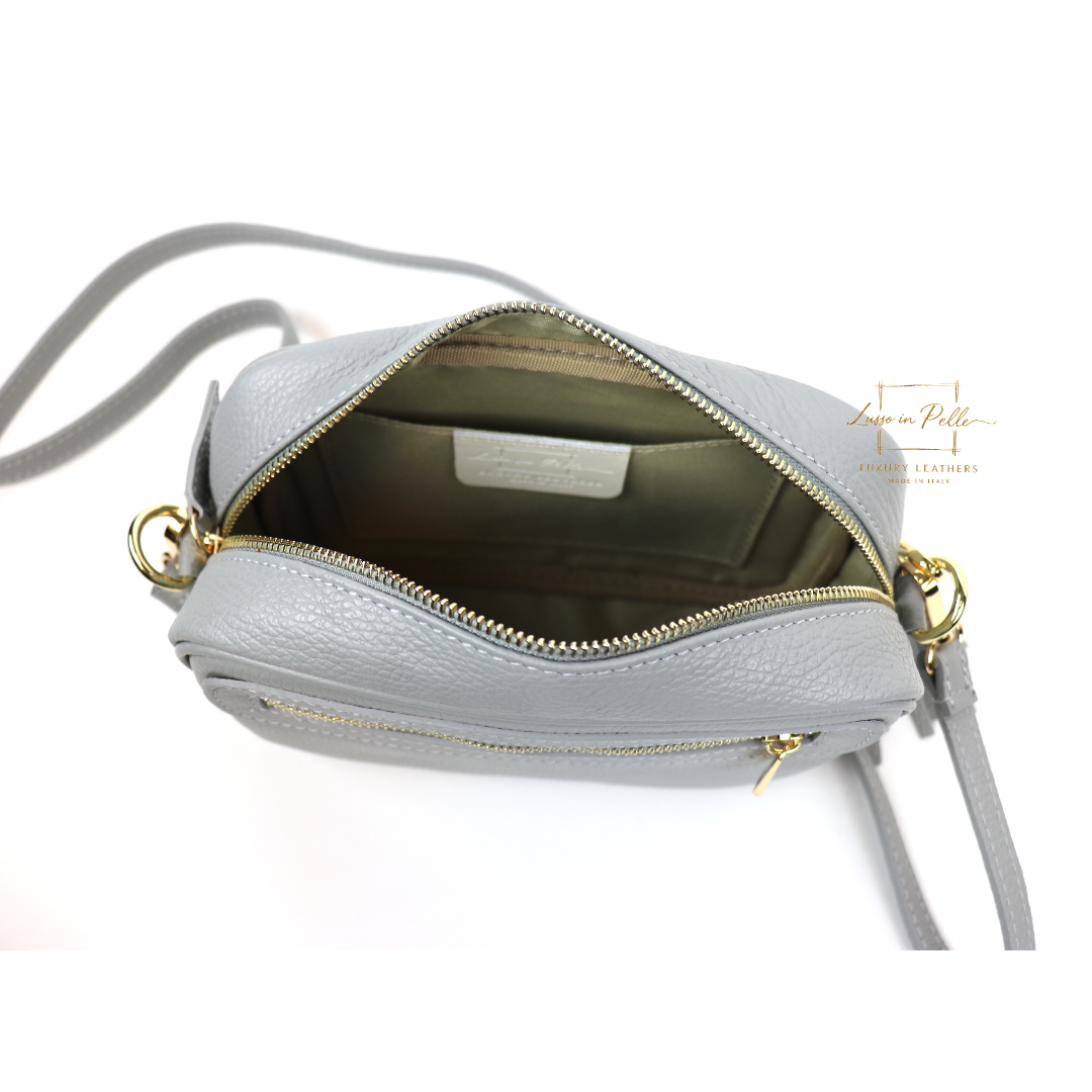 Sierra Genuine Italian Pebbled Leather Box Handbag - Lussoinpelle light gray Crossbody bags