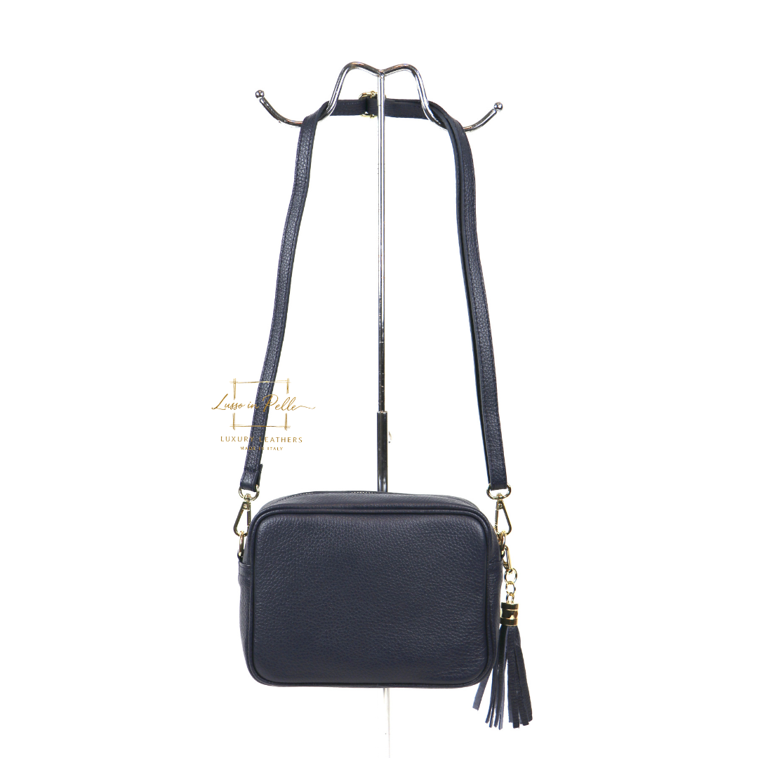 Sierra Genuine Italian Pebbled Leather Box Handbag - Lussoinpelle navy Crossbody bags