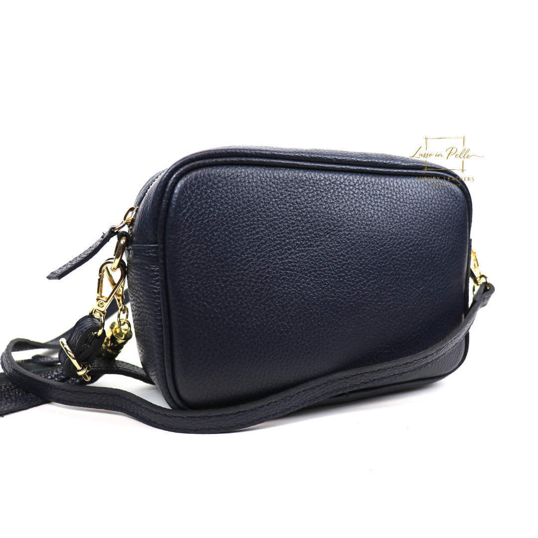 Sierra Genuine Italian Pebbled Leather Box Handbag - Lussoinpelle navy Crossbody bags
