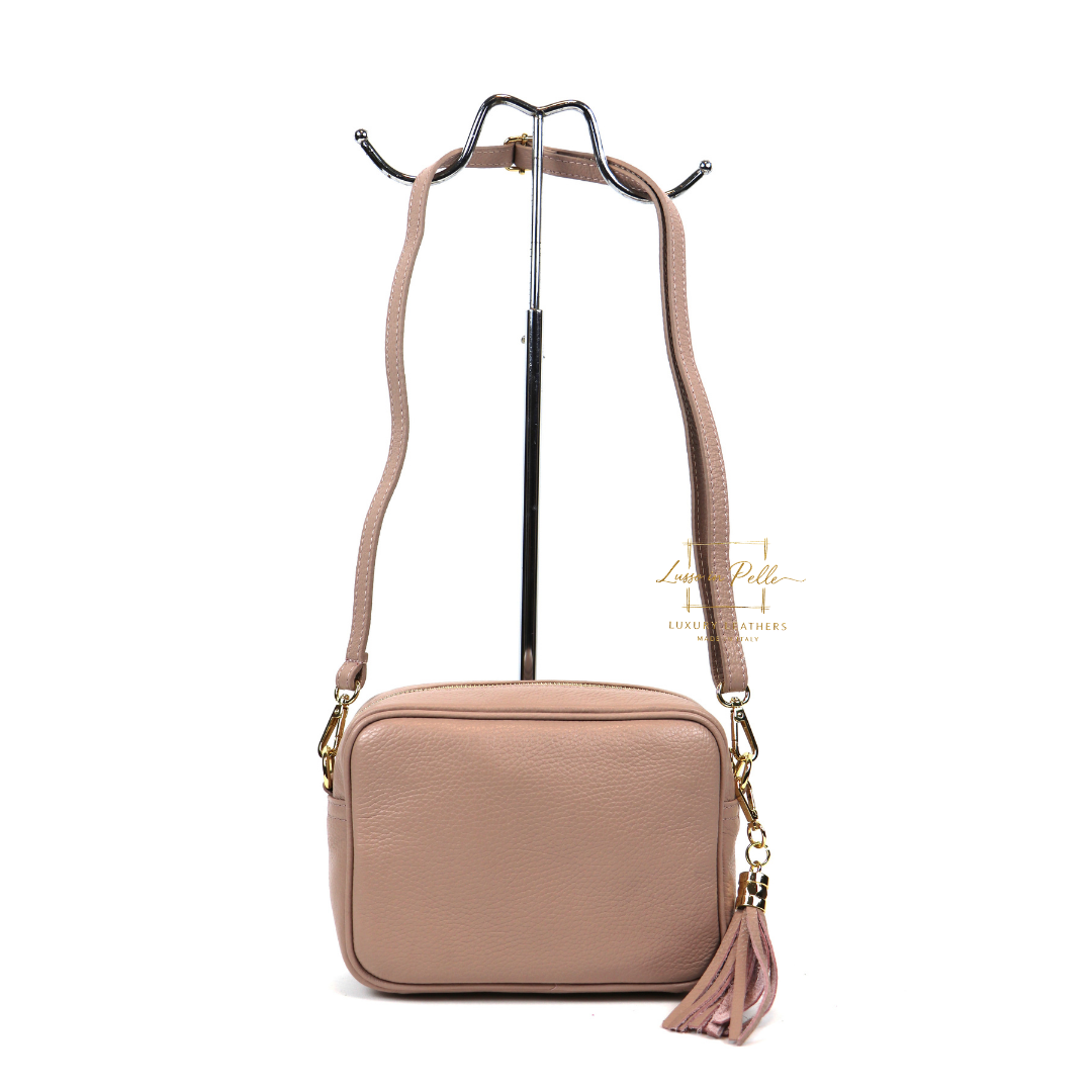 Sierra Genuine Italian Pebbled Leather Box Handbag - Lussoinpelle nudepink Crossbody bags