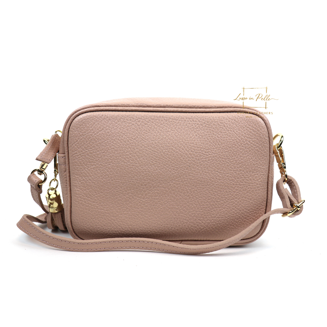 Sierra Genuine Italian Pebbled Leather Box Handbag - Lussoinpelle nudepink Crossbody bags
