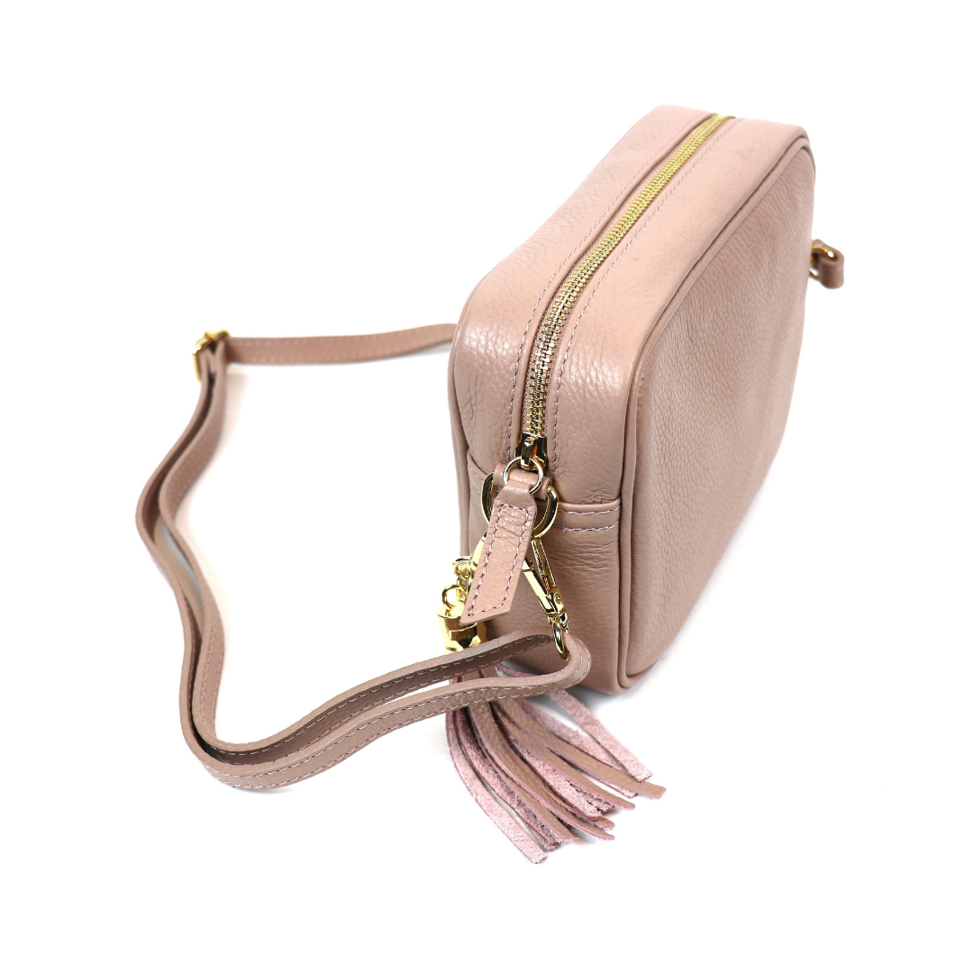 Sierra Genuine Italian Pebbled Leather Box Handbag - Lussoinpelle nudepink Crossbody bags
