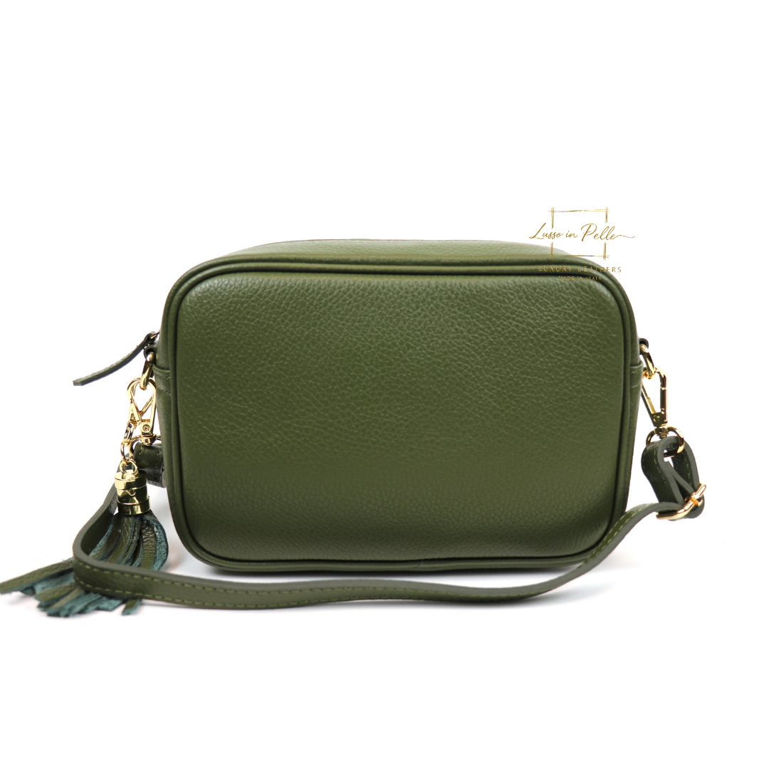 Sierra Genuine Italian Pebbled Leather Box Handbag - Lussoinpelle olive Crossbody bags