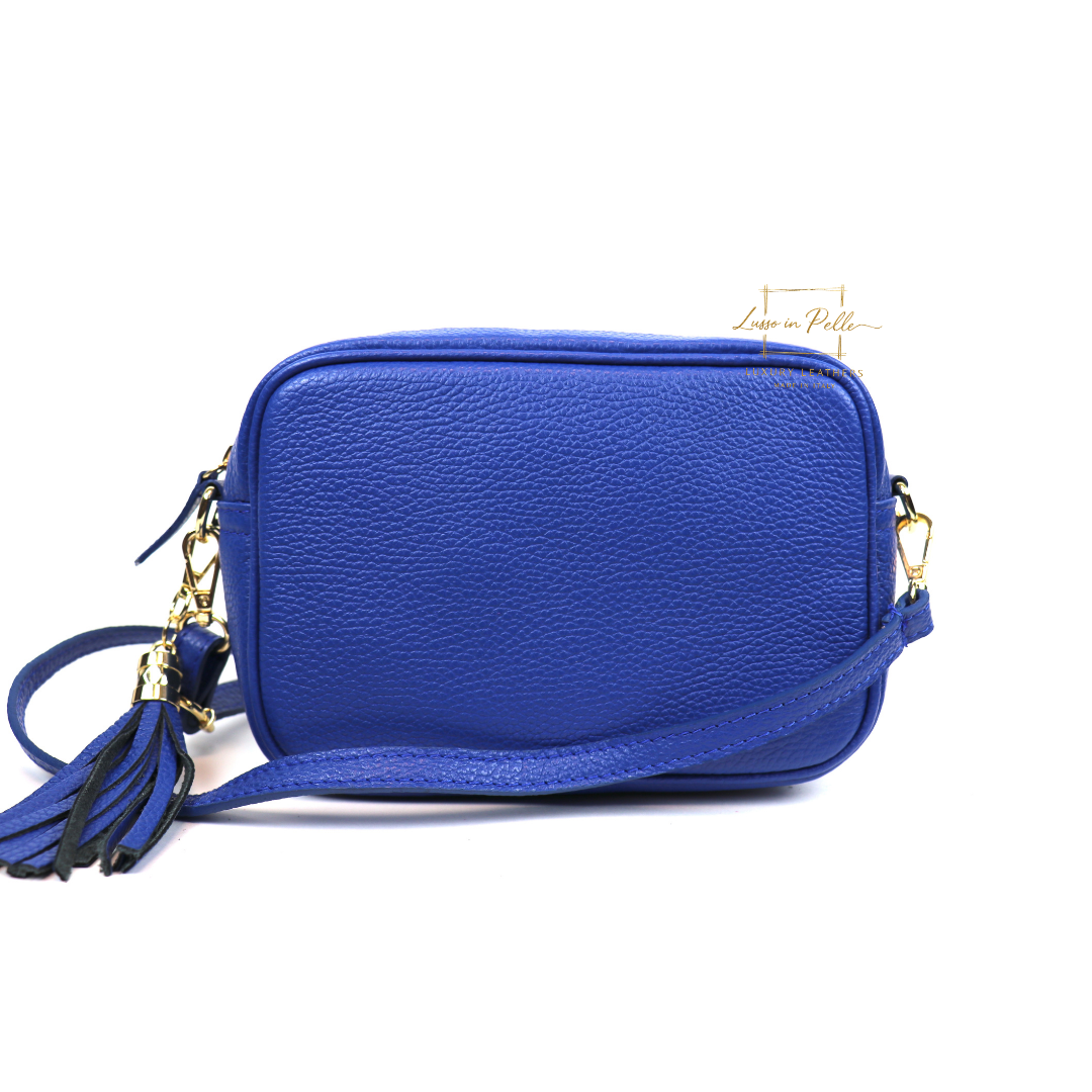 Sierra Genuine Italian Pebbled Leather Box Handbag - Lussoinpelle royal blue Crossbody bags