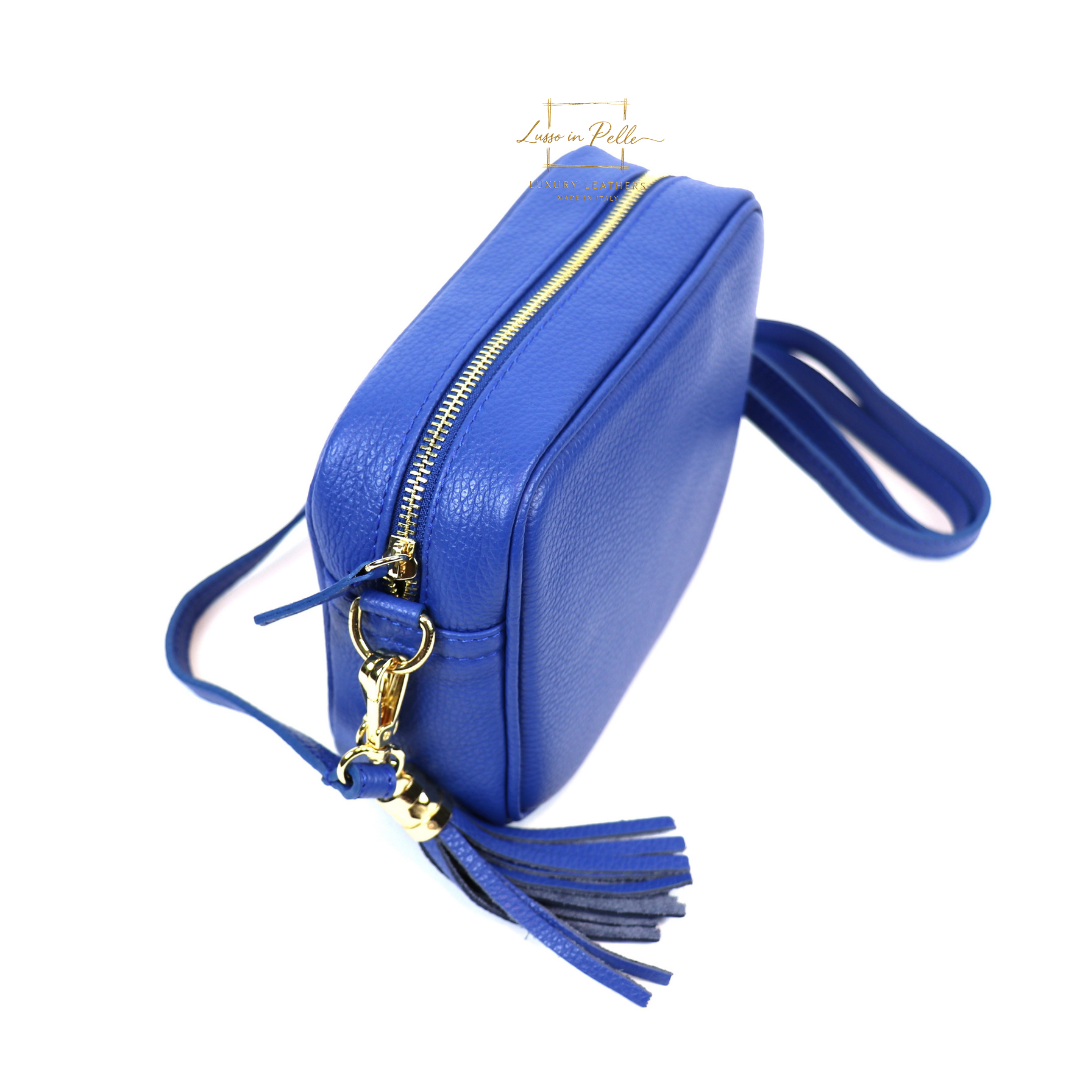 Sierra Genuine Italian Pebbled Leather Box Handbag - Lussoinpelle royal blue Crossbody bags