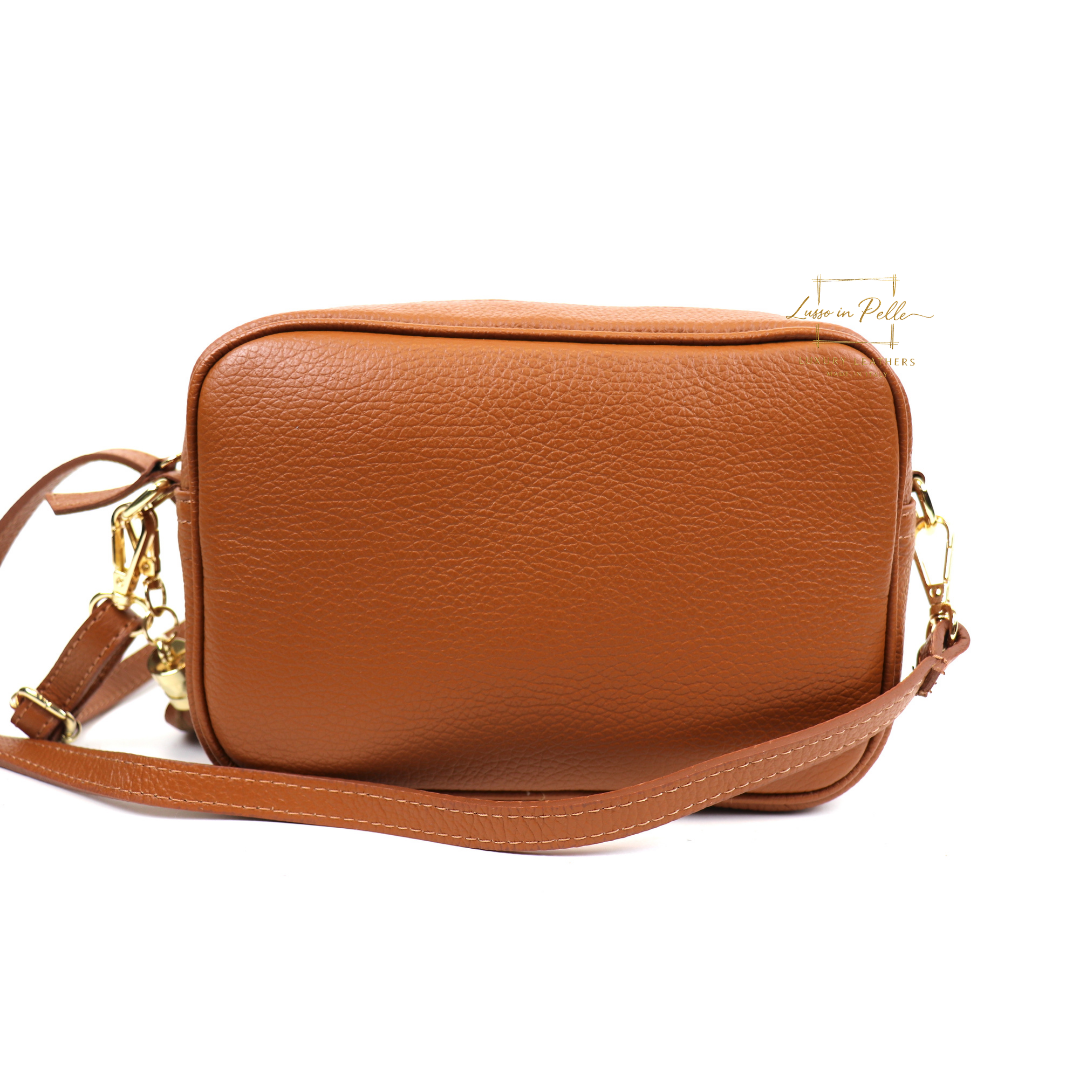 Sierra Genuine Italian Pebbled Leather Box Handbag - Lussoinpelle tan Crossbody bags