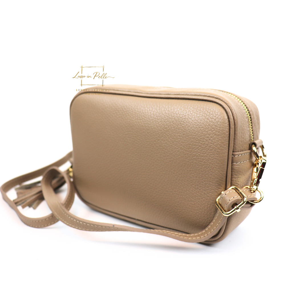 Sierra Genuine Italian Pebbled Leather Box Handbag - Lussoinpelle taupe Crossbody bags