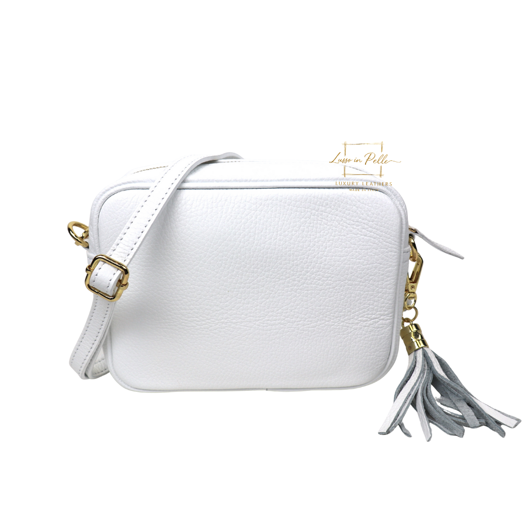 Sierra Genuine Italian Pebbled Leather Box Handbag - Lussoinpelle white Crossbody bags