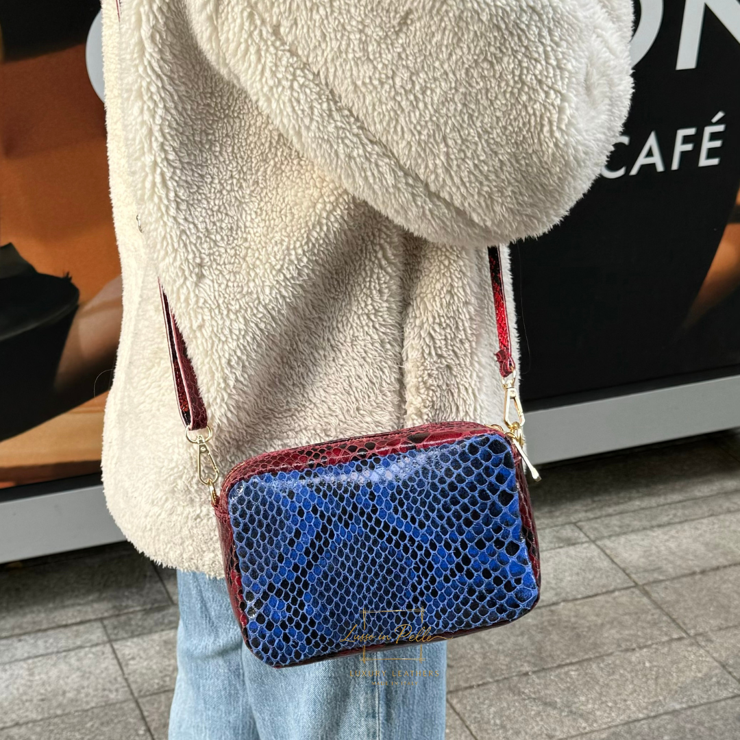 Snake Print Multi-Colour Crossbody Bag – Genuine Italian Leather - Lussoinpelle Blue-red-green Crossbody bags