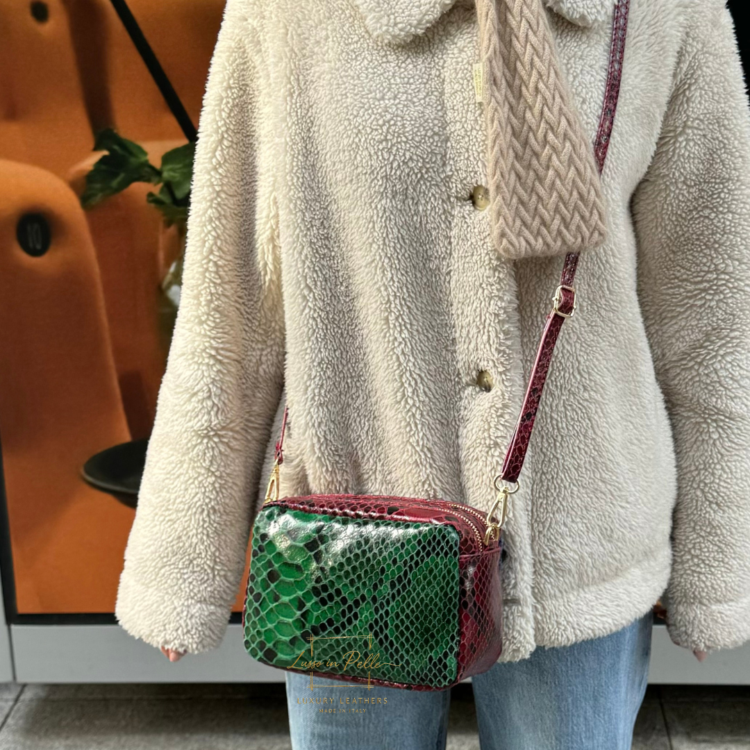 Snake Print Multi-Colour Crossbody Bag – Genuine Italian Leather - Lussoinpelle Blue-red-green Crossbody bags