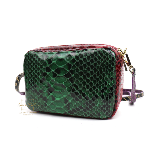 Snake Print Multi-Colour Crossbody Bag – Genuine Italian Leather - Lussoinpelle Blue-red-green Crossbody bags