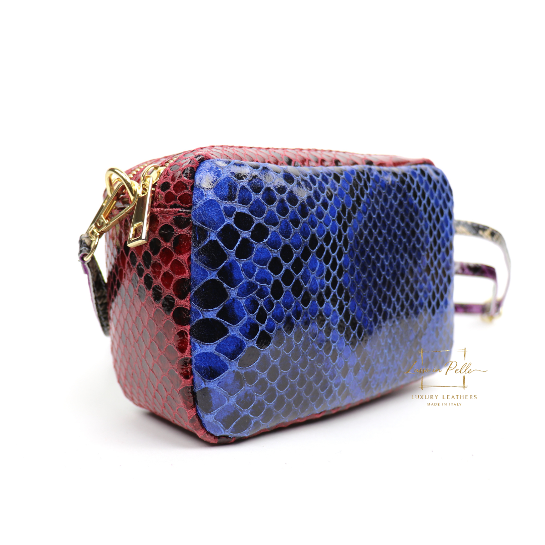 Snake Print Multi-Colour Crossbody Bag – Genuine Italian Leather - Lussoinpelle Blue-red-green Crossbody bags