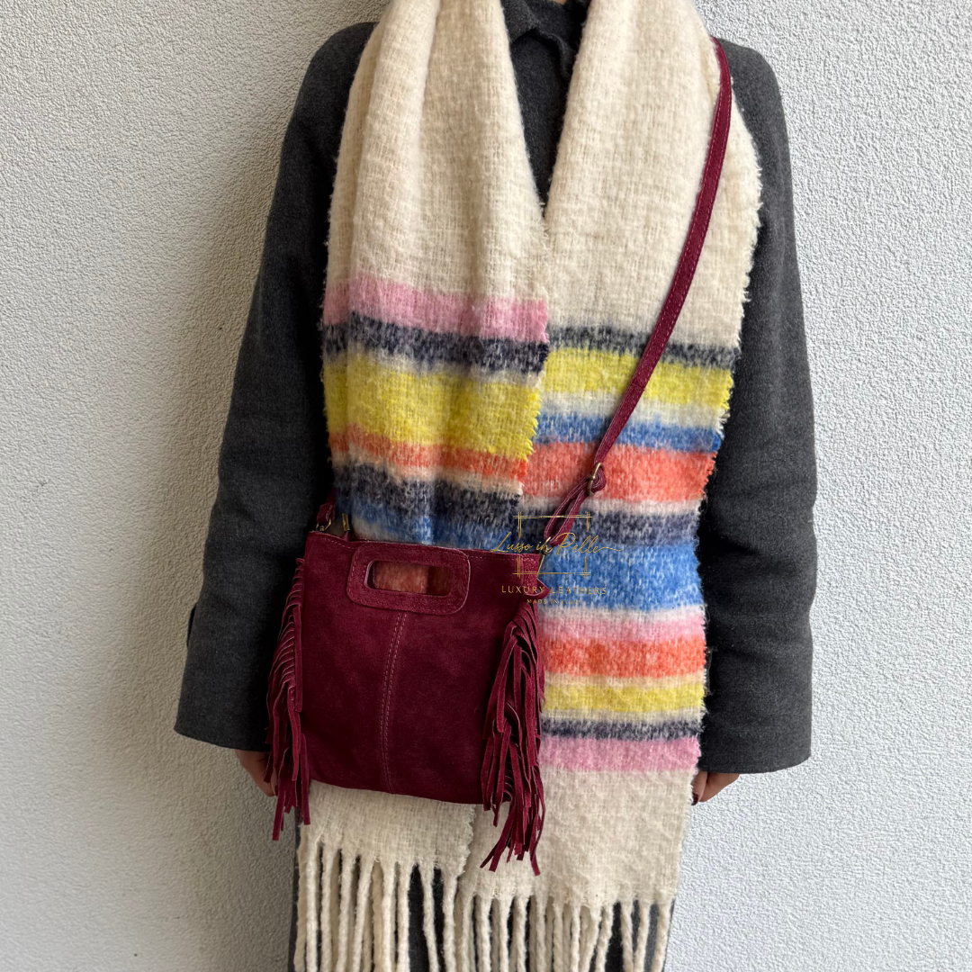 Suede Boho Tassel Crossbody Bag with Adjustable Detachable Straps - Lussoinpelle Burgundy Crossbody bags