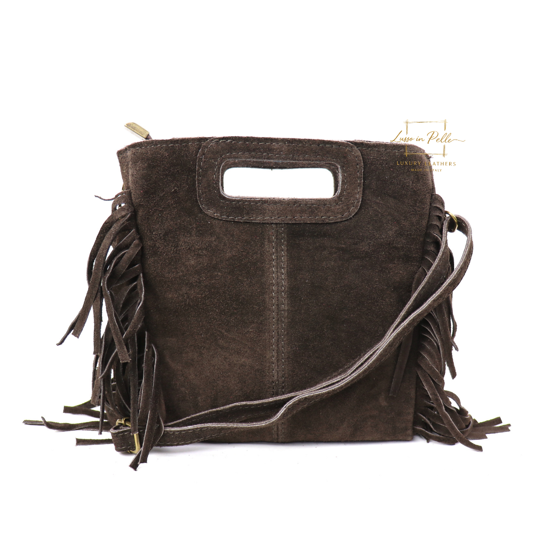 Suede Boho Tassel Crossbody Bag with Adjustable Detachable Straps - Lussoinpelle Chocolate Crossbody bags