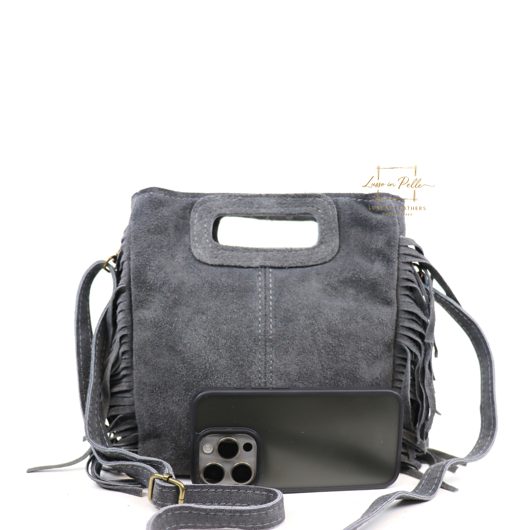 Suede Boho Tassel Crossbody Bag with Adjustable Detachable Straps - Lussoinpelle dark gray Crossbody bags