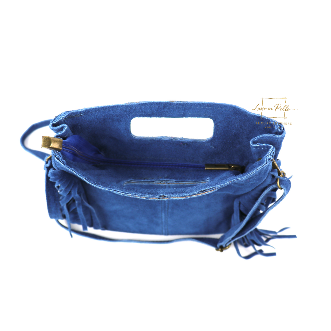Suede Boho Tassel Crossbody Bag with Adjustable Detachable Straps - Lussoinpelle denim Crossbody bags