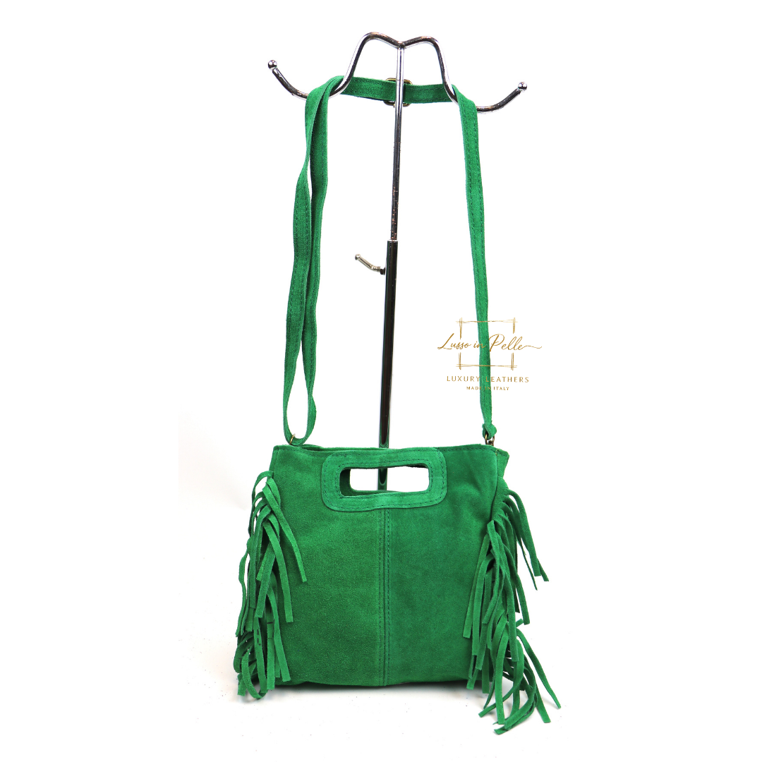 Suede Boho Tassel Crossbody Bag with Adjustable Detachable Straps - Lussoinpelle lime green Crossbody bags