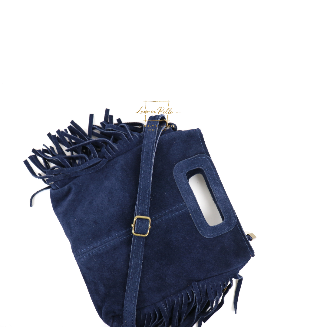 Suede Boho Tassel Crossbody Bag with Adjustable Detachable Straps - Lussoinpelle navy Crossbody bags