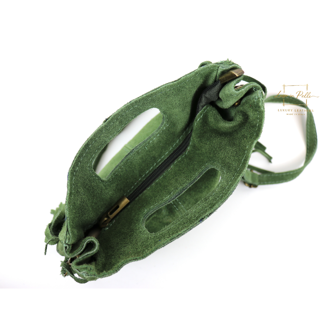 Suede Boho Tassel Crossbody Bag with Adjustable Detachable Straps - Lussoinpelle Olive Crossbody bags