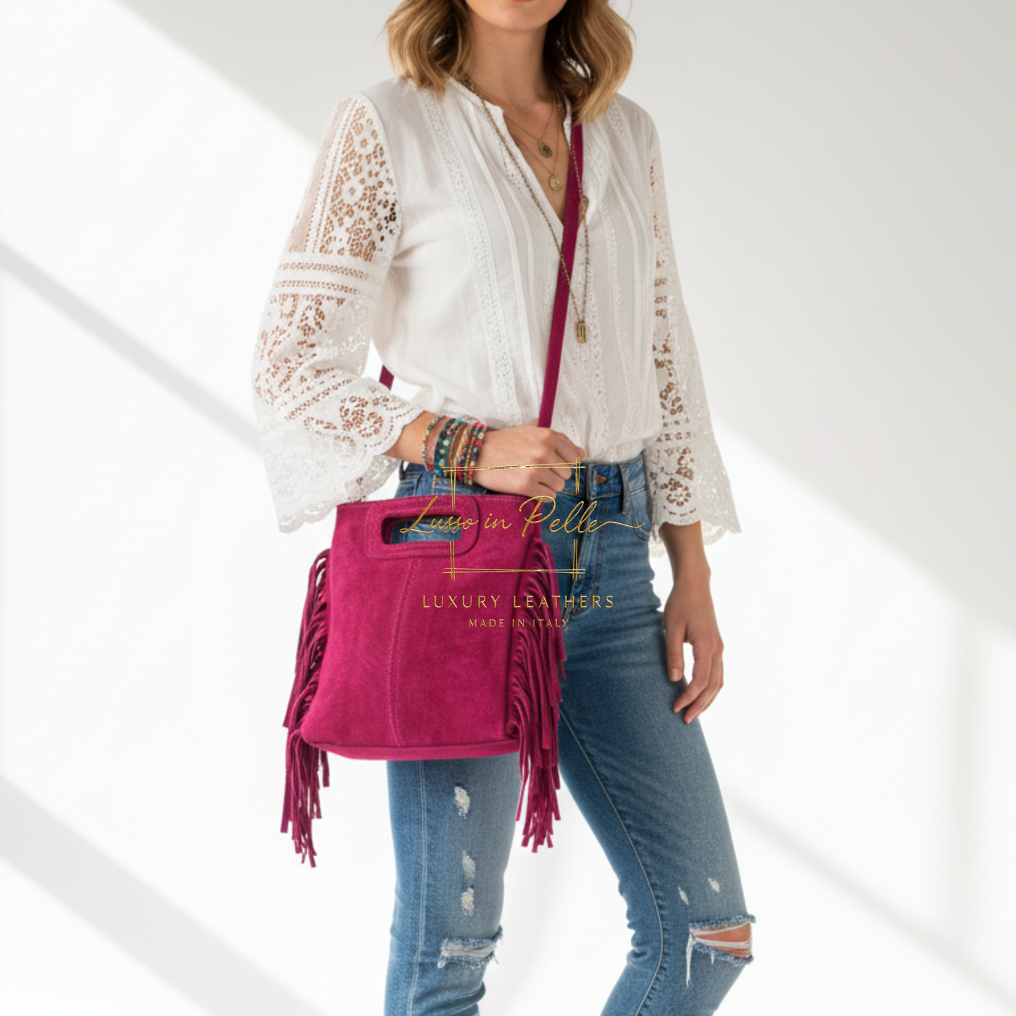 Suede Boho Tassel Crossbody Bag with Adjustable Detachable Straps