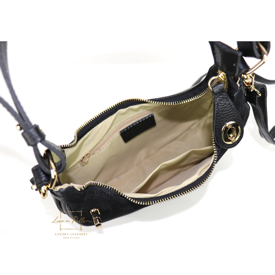 Small Half Moon Shoulder/ Crossbody Bag - Lussoinpelle BLack
