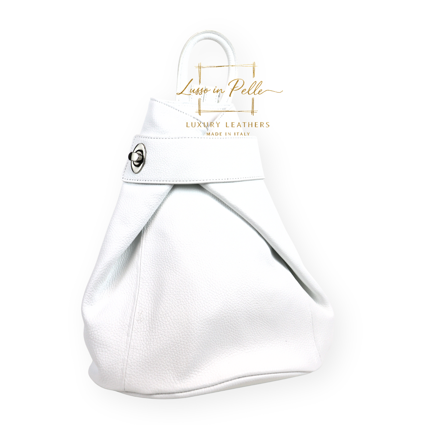 Fold-over Pebbled Leather Backpack