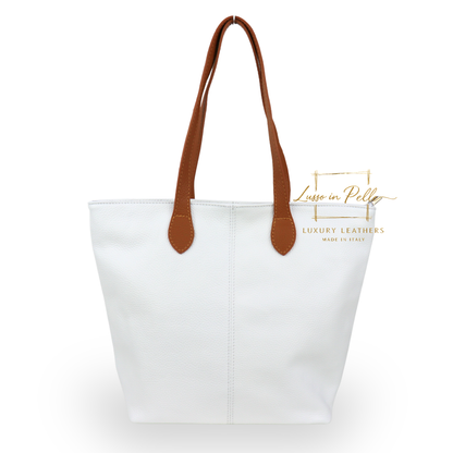 The Essential Tote (Handmade Italian Leather Shoulder Bag Tan Handle)