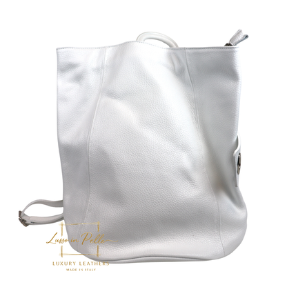 Fold-over Pebbled Leather Backpack