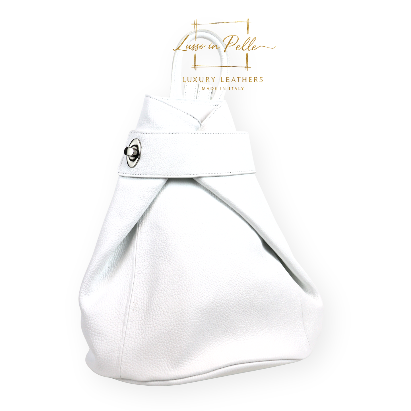 Fold-over Pebbled Leather Backpack
