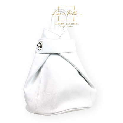 Fold-over Pebbled Leather Backpack
