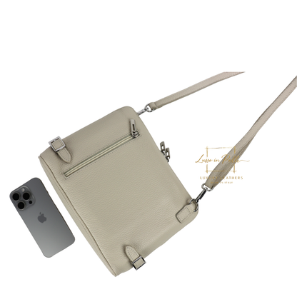 Rectangular Structured Italian Grain Leather Crossbody Bag with Adjustable Straps