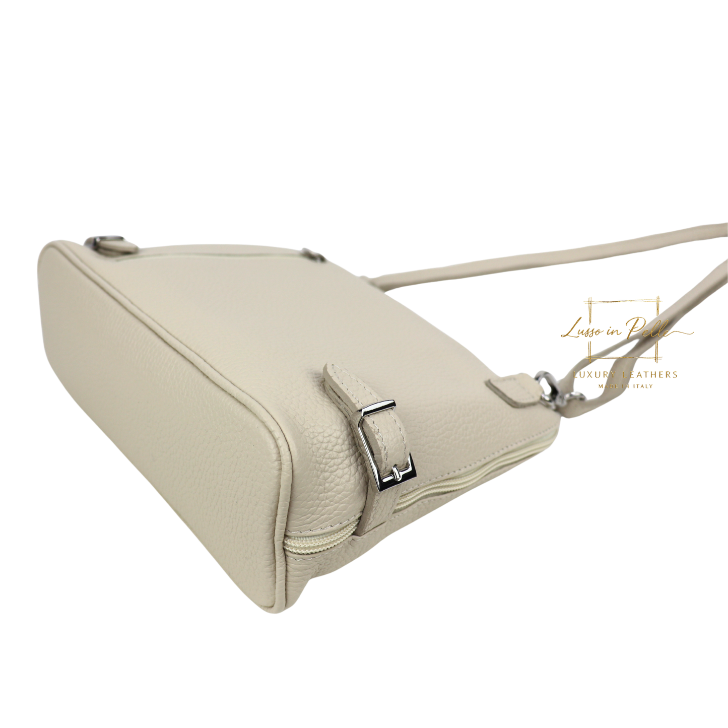Rectangular Structured Italian Grain Leather Crossbody Bag with Adjustable Straps