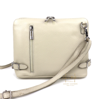 Rectangular Structured Italian Grain Leather Crossbody Bag with Adjustable Straps