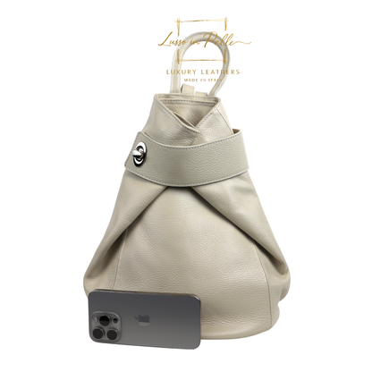 Fold-over Pebbled Leather Backpack