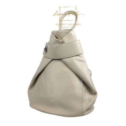 Fold-over Pebbled Leather Backpack