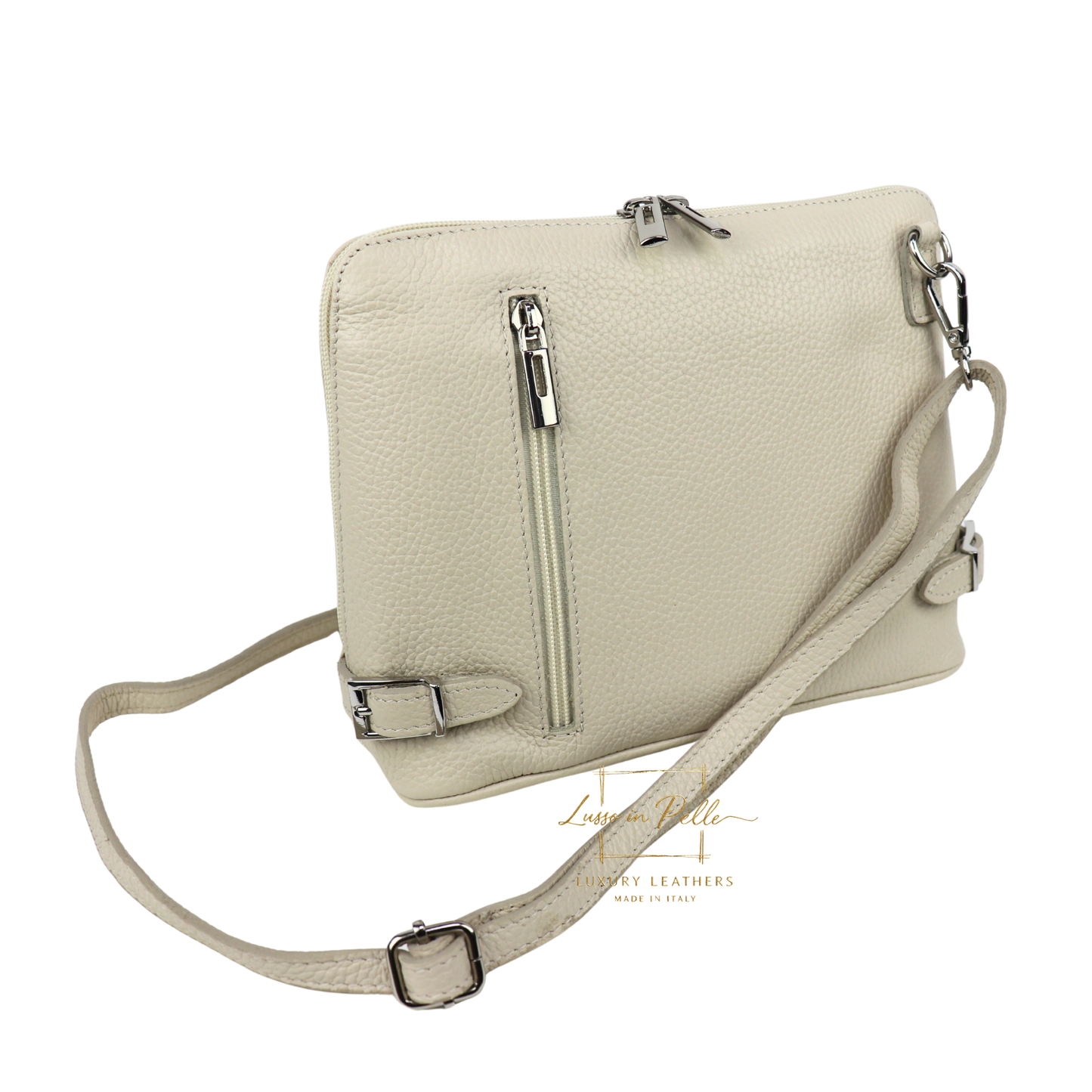 Rectangular Structured Italian Grain Leather Crossbody Bag with Adjustable Straps