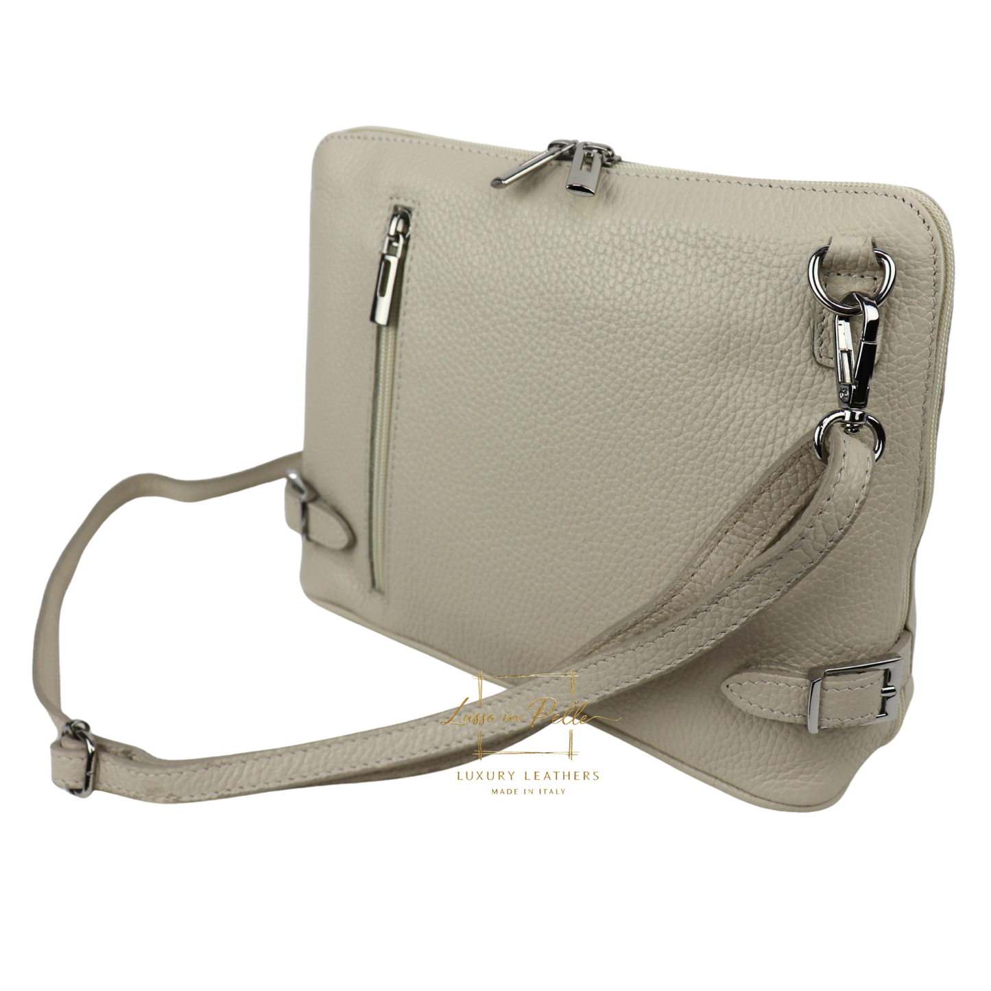 Rectangular Structured Italian Grain Leather Crossbody Bag with Adjustable Straps