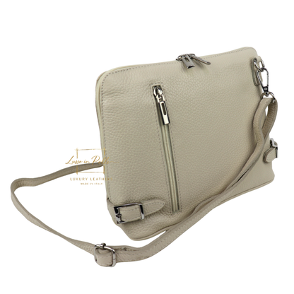 Rectangular Structured Italian Grain Leather Crossbody Bag with Adjustable Straps