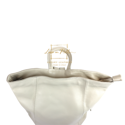 Fold-over Pebbled Leather Backpack