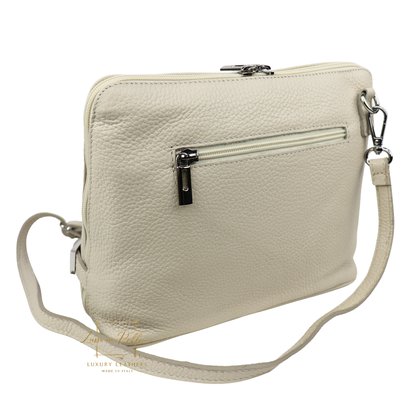 Rectangular Structured Italian Grain Leather Crossbody Bag with Adjustable Straps