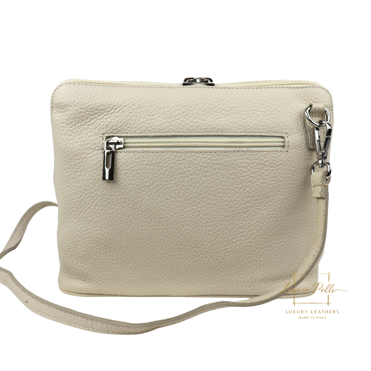 Rectangular Structured Italian Grain Leather Crossbody Bag with Adjustable Straps