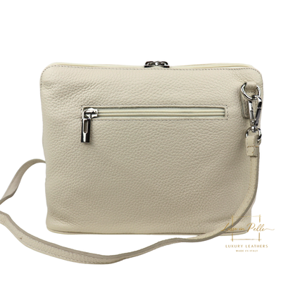 Rectangular Structured Italian Grain Leather Crossbody Bag with Adjustable Straps