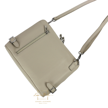 Rectangular Structured Italian Grain Leather Crossbody Bag with Adjustable Straps