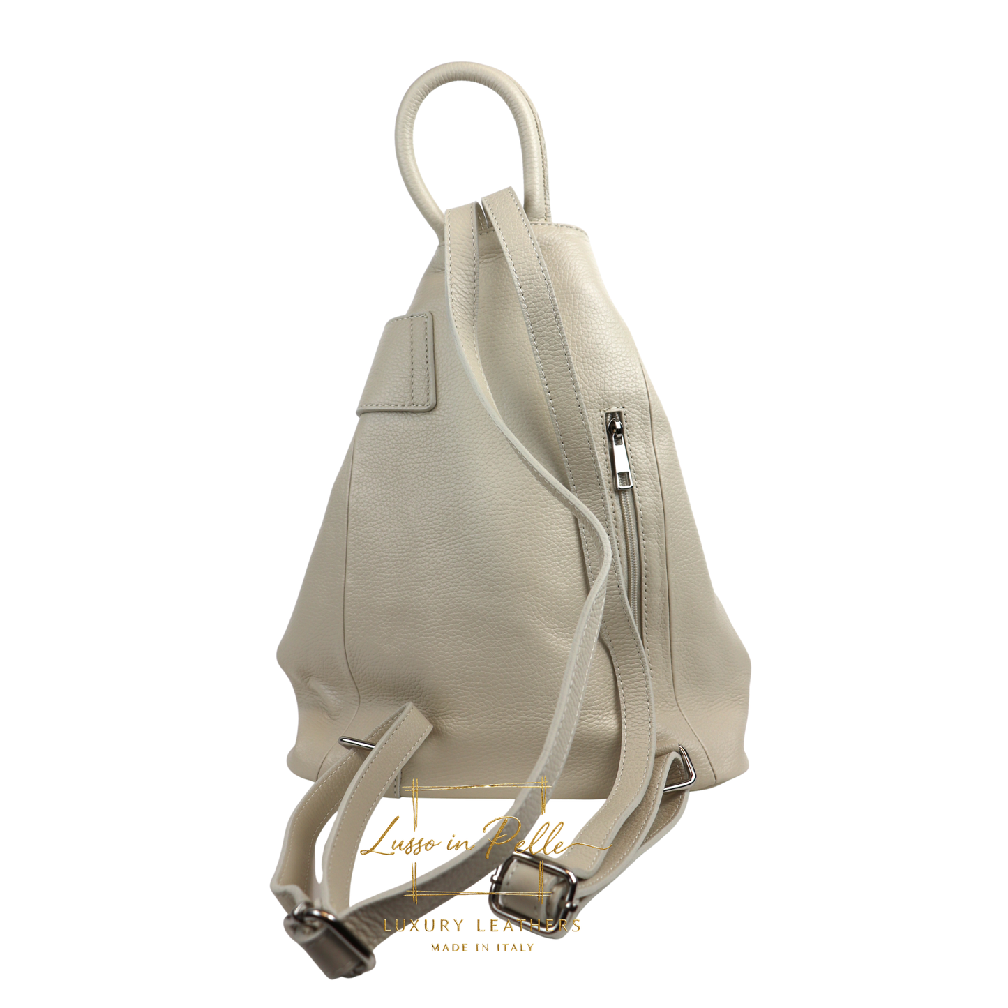Fold-over Pebbled Leather Backpack